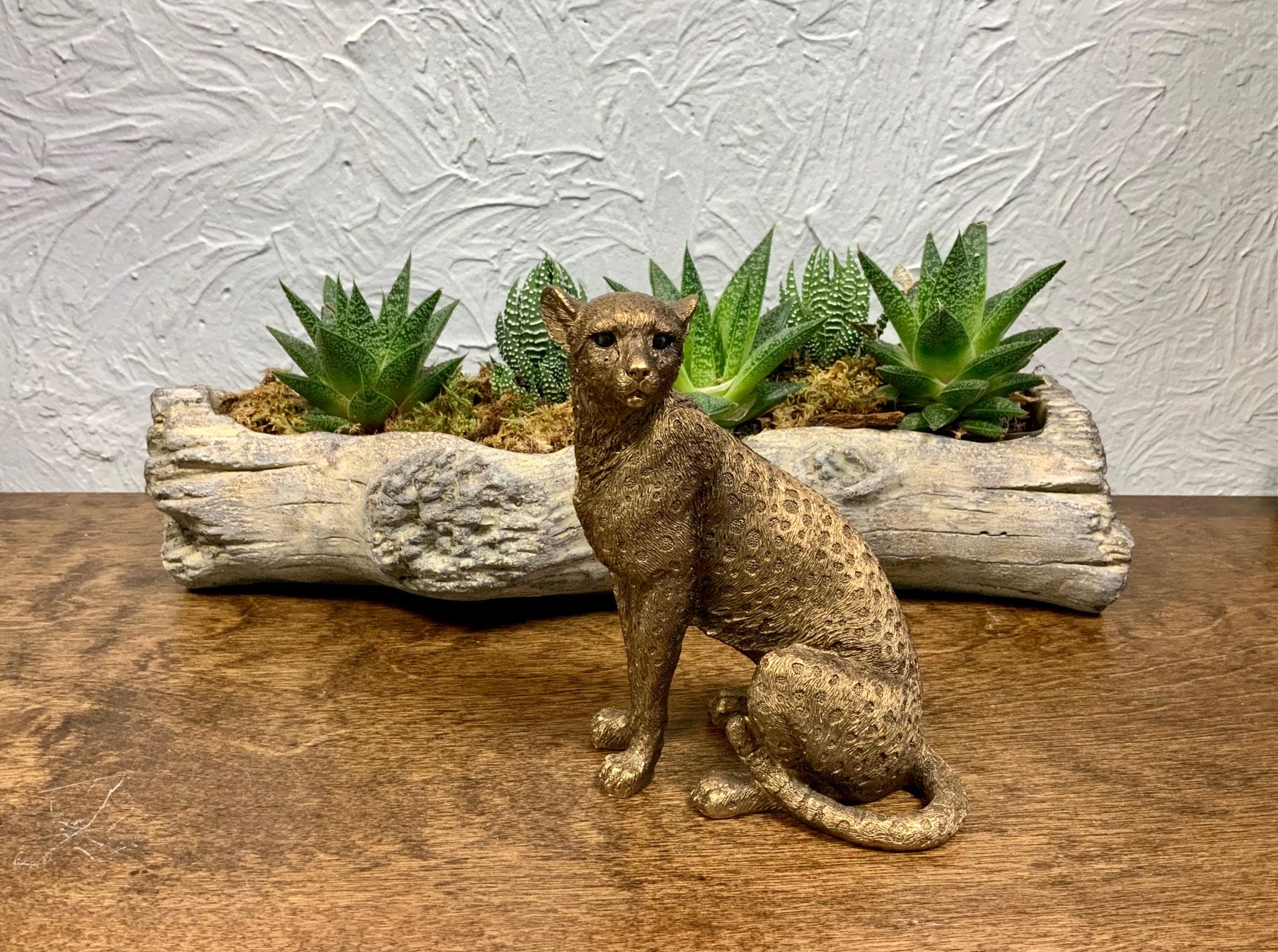 Wild Cheetah Statue in Gold Metal Finish – Floral Petals of Westchester